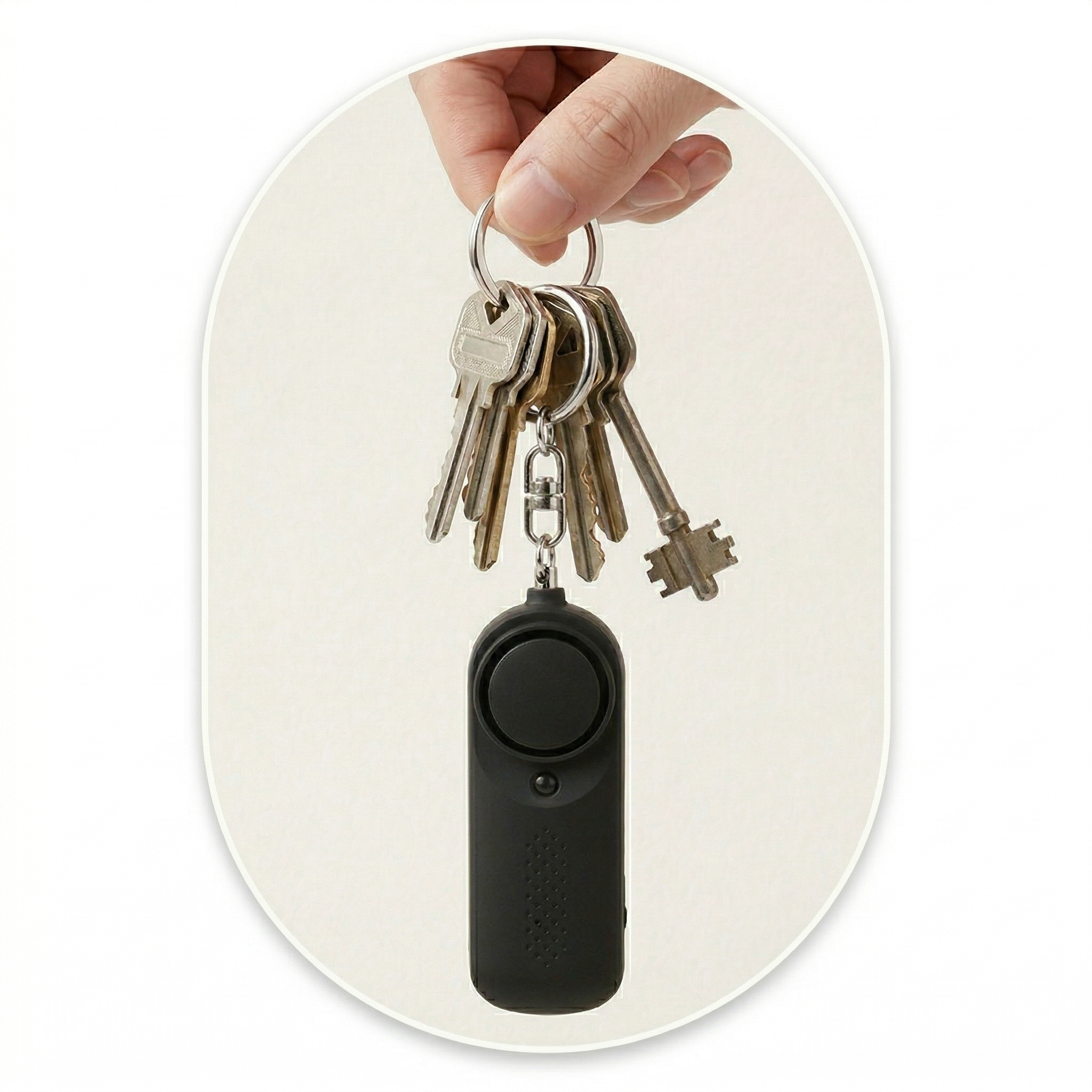 Personal alarm attached to a set of keys